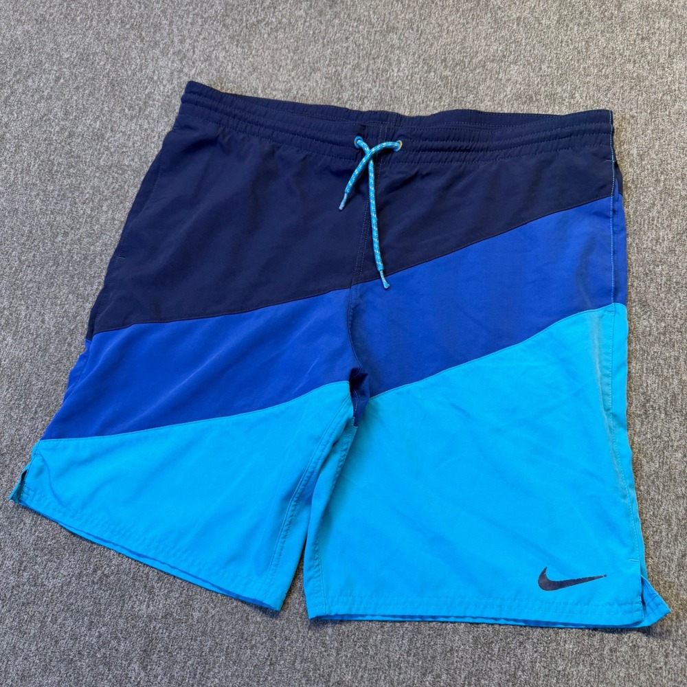 Nike Mens Blue Colorblock Swim Trunks Board Shorts Medium Navy Aqua 1052